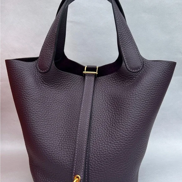 Hermes Plum Leather Picotin Tote with Gold Hardware - Picture 14 of 14